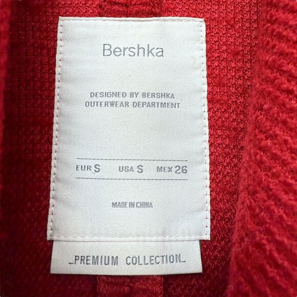 Bershka Womens Coat Size Small Red Wool Blend Waterfall Collar NWT - Picture 4 of 12